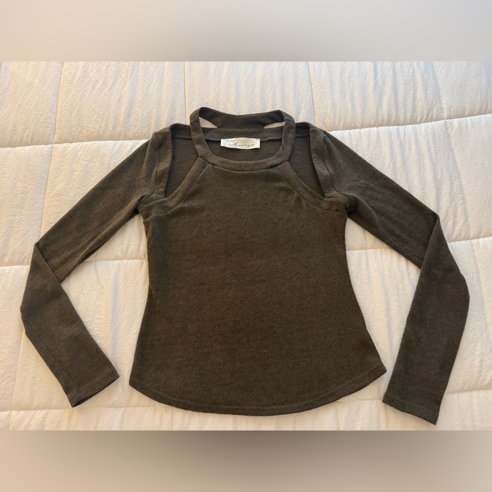 Dark Brown Cold Shoulder Knit Top small